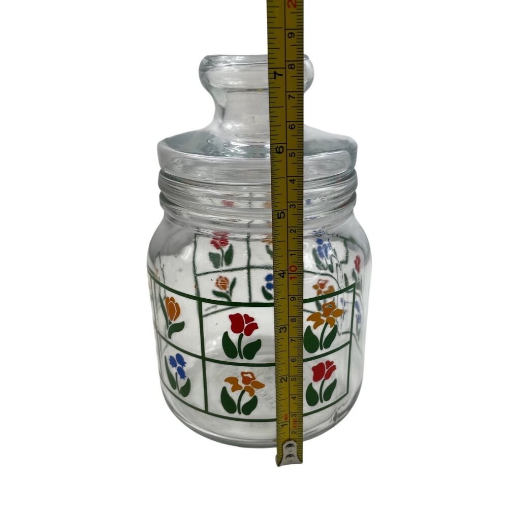 1983 Anchor Hocking Nina Glass Canister w/Colorful Tulips & Glass Lid - Picture 9 of 10